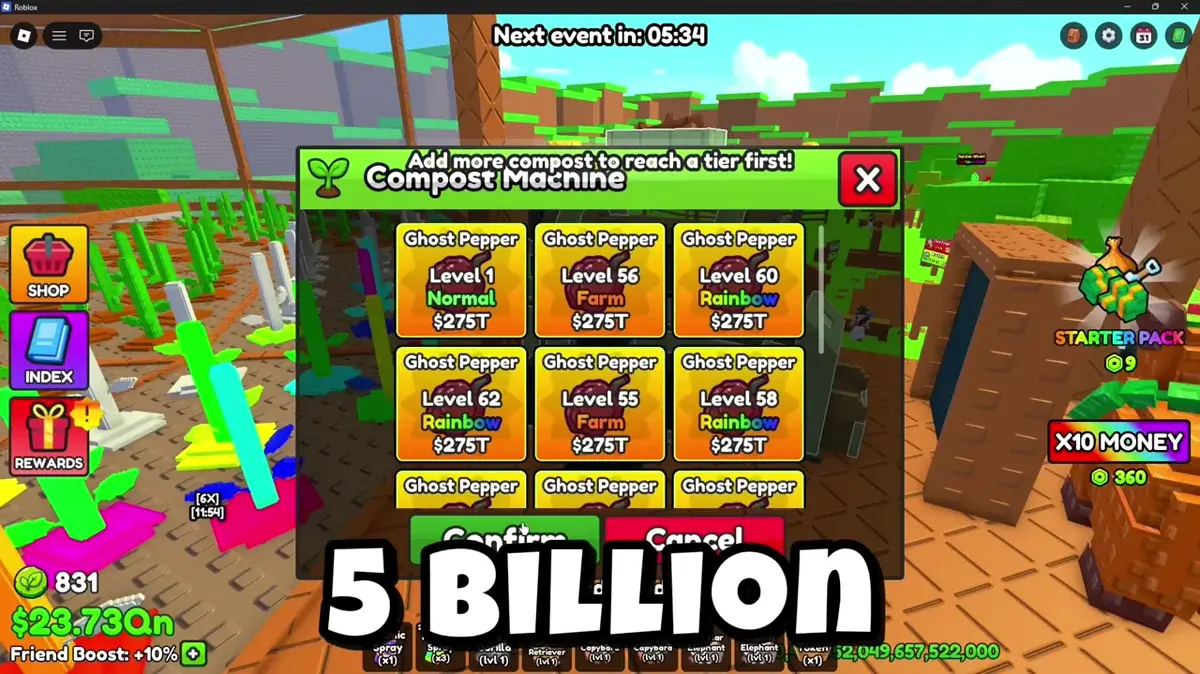 Friend-O-Tron seed machine in Build A Ring Farm rolling Exotic and Transcended seeds