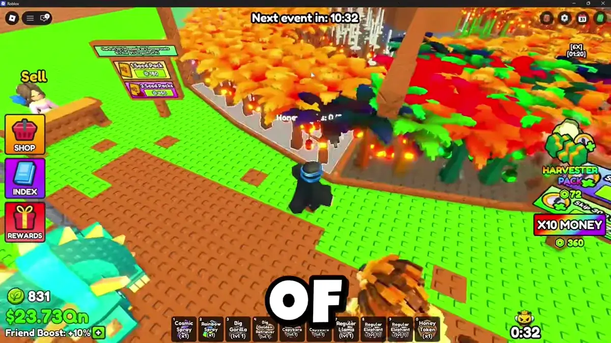 Outer Ring crop placement in Build A Ring Farm showing ×7, ×13, and ×19 ring multipliers