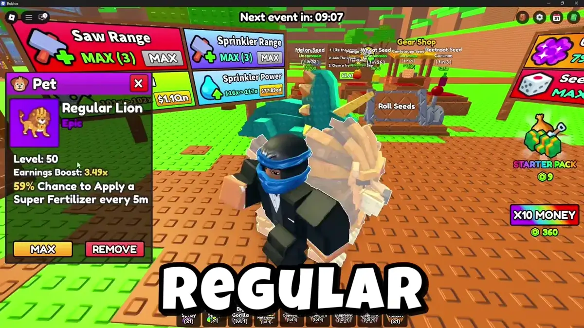 Late-game pets in Build A Ring Farm showing earnings multiplier boosts on equipped companions