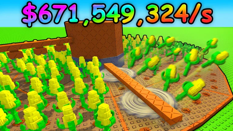 Build A Ring Farm circular corn field with rotating harvest arm and earnings overlay